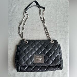 MICHAEL KORS VIVIANNE Quilted Black Leather Bag Silver Hardware with Chain Strap